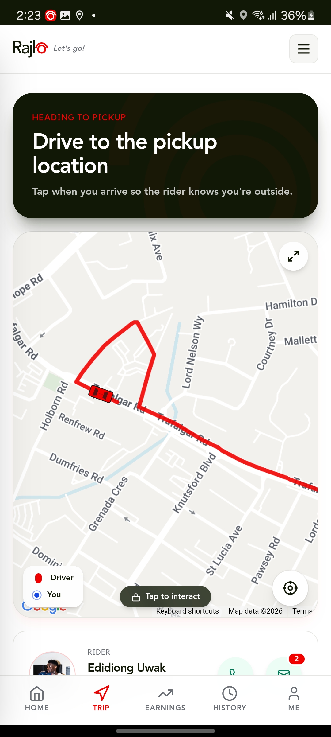 Active trip with live map